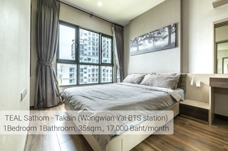 เช่าคอนโด TEAL Sathorn Taksin  ทีล สาทร-ตากสิน  1 ห้องนอน 1 ห้องน้ำ ชั้น 9  ทิศตะวันออก ติด BTS วงเวียนใหญ่