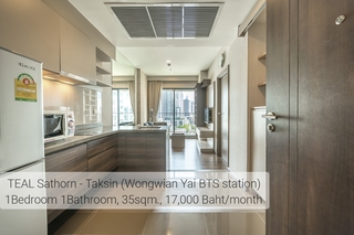 เช่าคอนโด TEAL Sathorn Taksin  ทีล สาทร-ตากสิน  1 ห้องนอน 1 ห้องน้ำ ชั้น 9  ทิศตะวันออก ติด BTS วงเวียนใหญ่