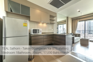 เช่าคอนโด TEAL Sathorn Taksin  ทีล สาทร-ตากสิน  1 ห้องนอน 1 ห้องน้ำ ชั้น 9  ทิศตะวันออก ติด BTS วงเวียนใหญ่